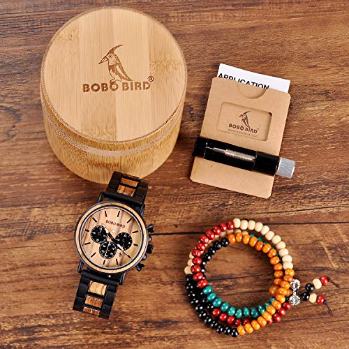 BOBO BIRD - RELOJ DE PULSERA PARA HOMBRE CON GRABADO PERSONALIZADO DE MADERA Y ACERO INOXIDABLE COMBINADO DE CUARZO