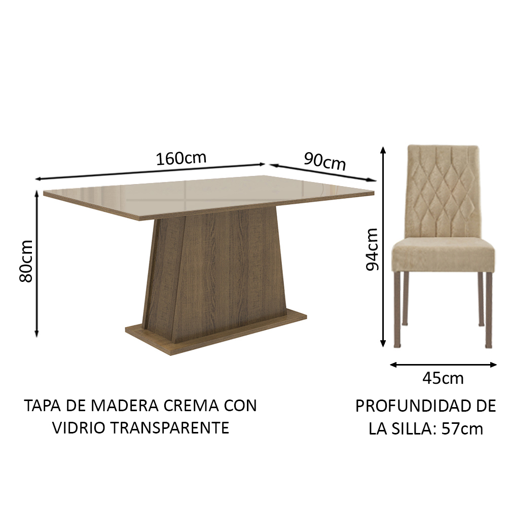 CONJUNTO COMEDOR MESA CRISTAL 6 SILLAS STÉFANI MADESA