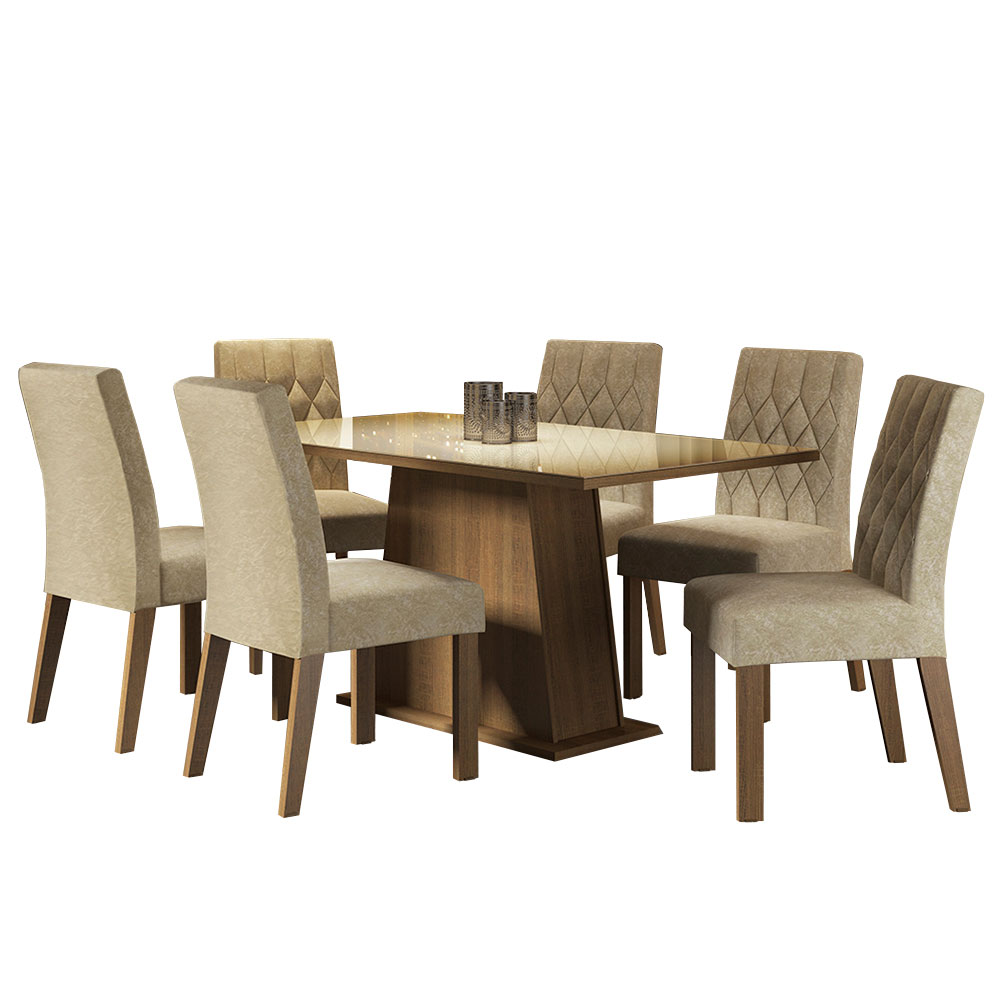 CONJUNTO COMEDOR MESA CRISTAL 6 SILLAS STÉFANI MADESA