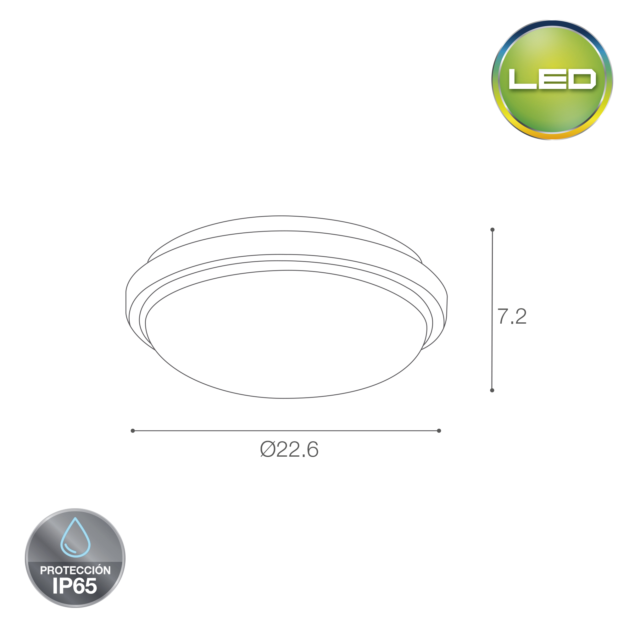 PLAFON HERMÉTICO LIGHTECH IP65 20W LED D22CM LUZ FRÍA BORDE PLATEADO USO EXT/INT