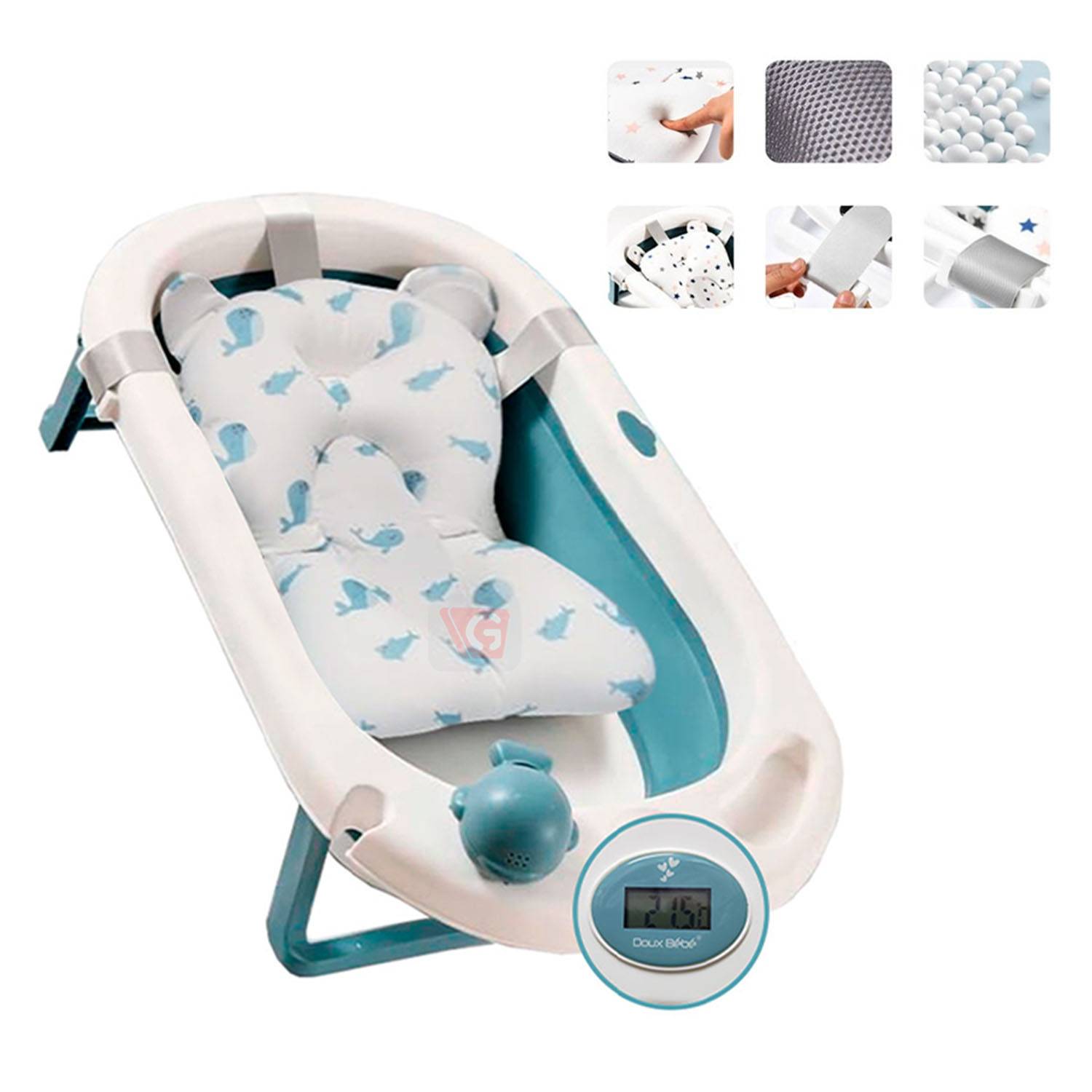 CUNA CORRAL INFANTI ALWAYS TOGETHER MINT CON TINA DE BAÑO PLEGABLE AZUL