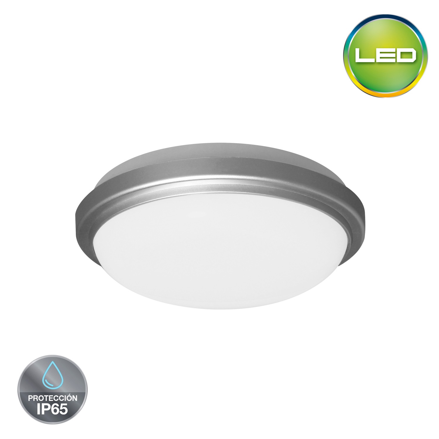 PLAFON HERMÉTICO LIGHTECH IP65 20W LED D22CM LUZ FRÍA BORDE PLATEADO USO EXT/INT