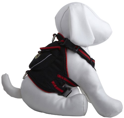 ARNÉS REFLECTANTE PARA PERRO PET LIFE CON BOLSILLO AJUSTABLE CON BOLSA DE VELCRO Y ANILLOS DE ARNÉS DOBLE MEDIANO NEGRO