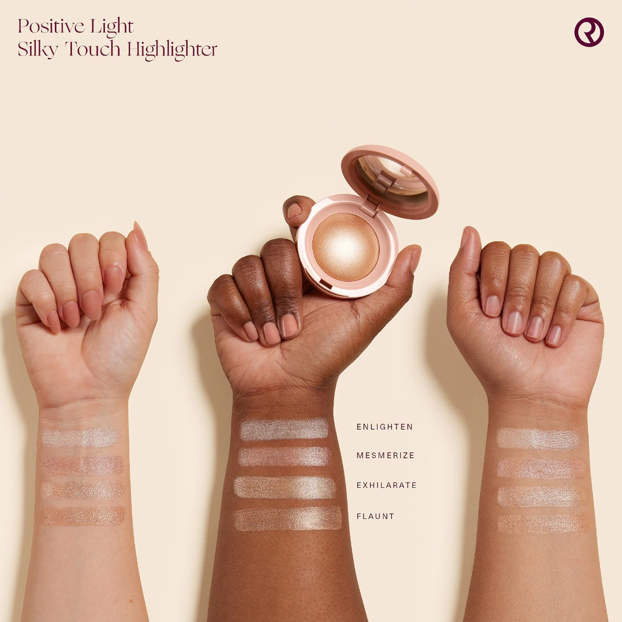 ILUMINADOR - COLOR: ENLIGHTEN - COOL CHAMPAGNE - POSITIVE LIGHT SILKY TOUCH HIGHLIGHTER - RARE BEAUTY