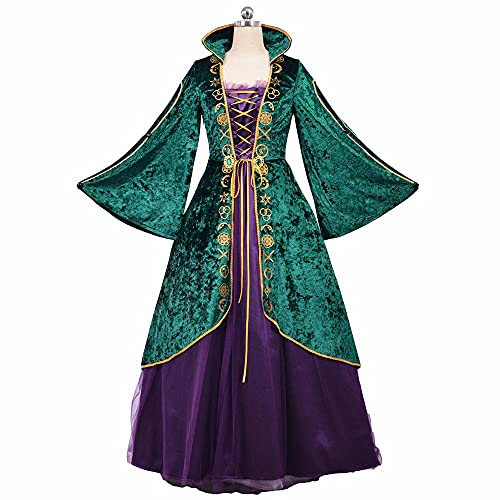 DISFRAZ COSPLAYDIY VESTIDO DE TERCIOPELO VERDE MEDIEVAL DISFRAZ DE BRUJA PARA ADULTOS TALLA GRANDE