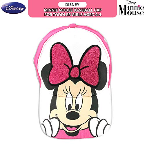 DISNEY GORRA DE BÉISBOL PARA NIÑAS DE 2 A 7 AÑOS DISEÑO 3D DE MINNIE MOUSE ROSADO/BLANCO 2-4T