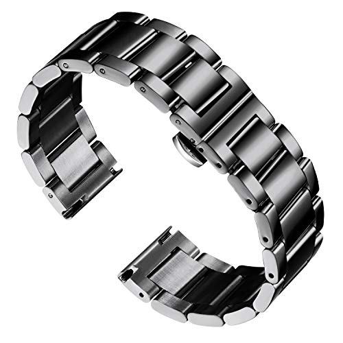 BINLUN - CORREA DE RELOJ DE ACERO INOXIDABLE DE REPUESTO PARA RELOJ DE PULSERA DE HOMBRE Y MUJER CON ACABADO PULIDO MATE