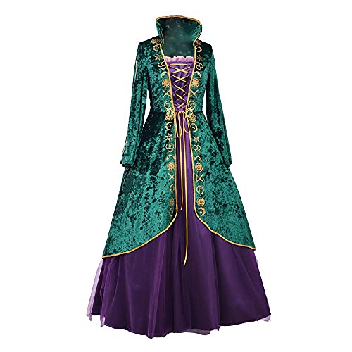 DISFRAZ COSPLAYDIY VESTIDO DE TERCIOPELO VERDE MEDIEVAL DISFRAZ DE BRUJA PARA ADULTOS TALLA GRANDE