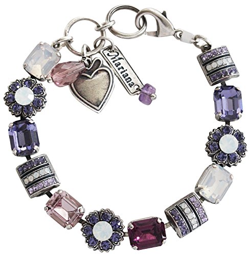 SILVERTONE MARIANAS RECTANGULAR FLOWER CRYSTAL PULSERA 7' PURPLE RAIN BLANCO IRIDISCENTE 4099–1062