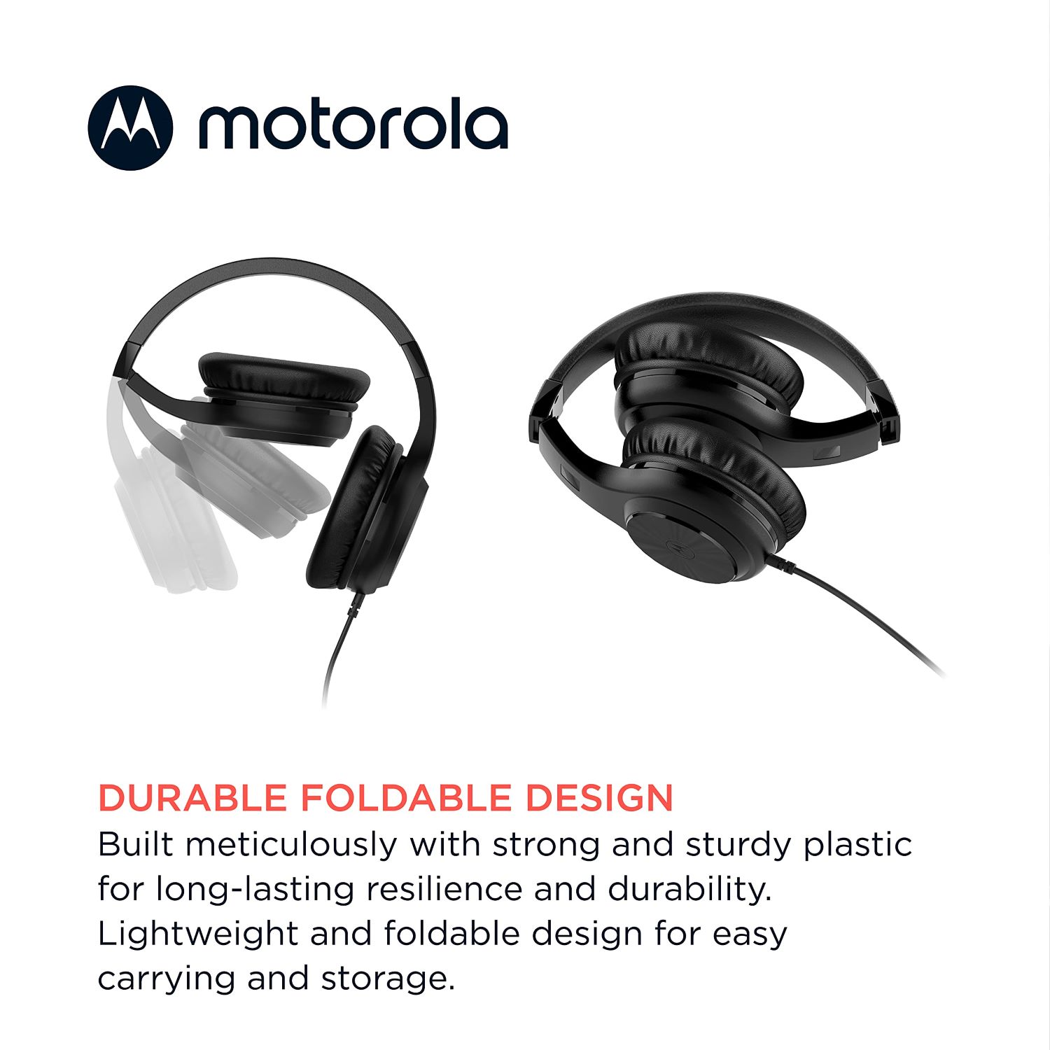 AURICULARES CON CABLE MOTOROLA XT120 CON MICRÓFONO, CONTROL EN LÍNEA PARA LLAMADAS, PLEGABLE C/NEGRO.