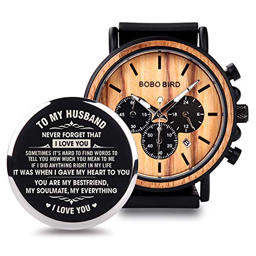 BOBO BIRD - RELOJ DE PULSERA PARA HOMBRE CON GRABADO PERSONALIZADO DE MADERA Y ACERO INOXIDABLE COMBINADO DE CUARZO