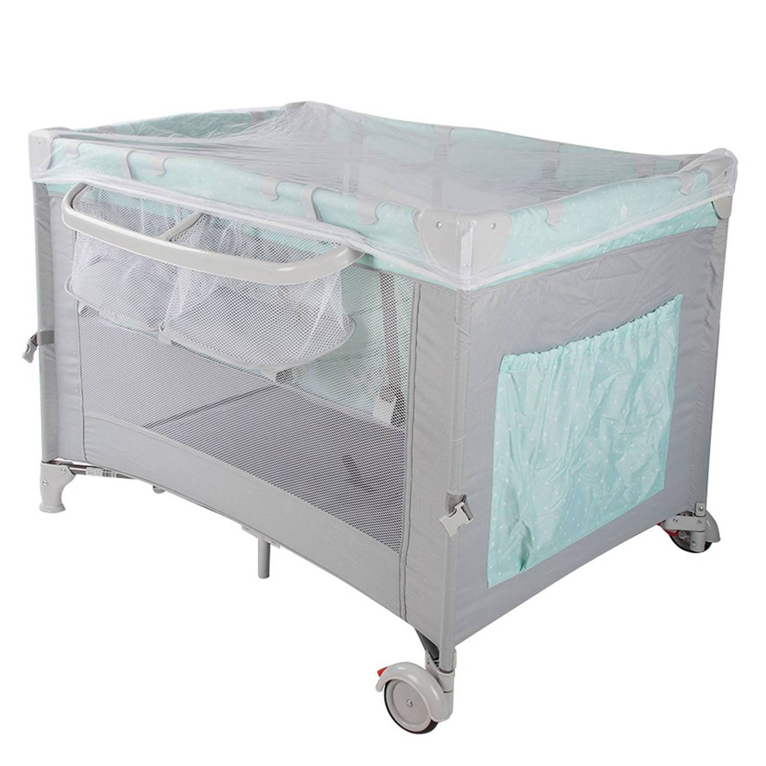 CUNA CORRAL INFANTI ALWAYS TOGETHER MINT CON TINA DE BAÑO PLEGABLE AZUL
