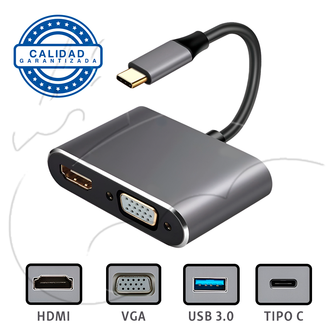 CABLE ADAPTADOR TIPO C A - VGA + HDMI + USB 3.1 + USB C.