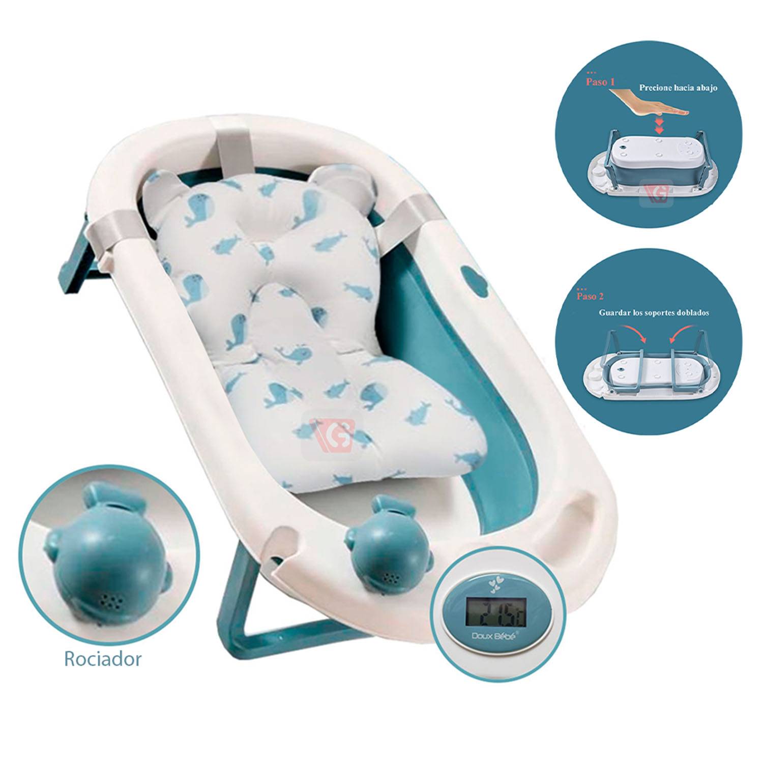 CUNA CORRAL INFANTI ALWAYS TOGETHER MINT CON TINA DE BAÑO PLEGABLE AZUL