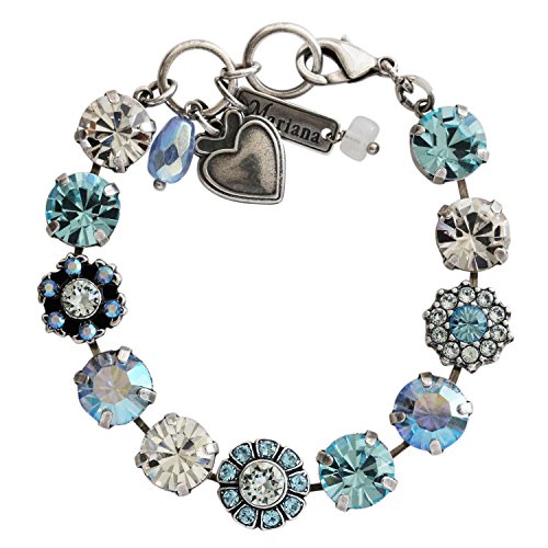 MARIAN 4174 141 - PULSERA DE CRISTAL DE MOSAICO CON DISEÑO DE FLORES ITALIANAS DE HIELO PLATEADAS DE 7.0IN COLOR AZUL