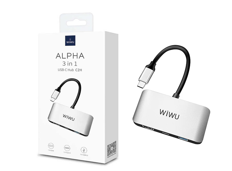 ADAPTADOR WIWU ALPHA C2H USB HUB 3 EN 1 - GRIS