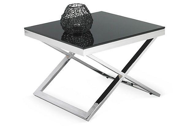 MESA LATERAL IKER-CUADRADA CON TABLERO DE VIDRIO LAMINADO NEGRO