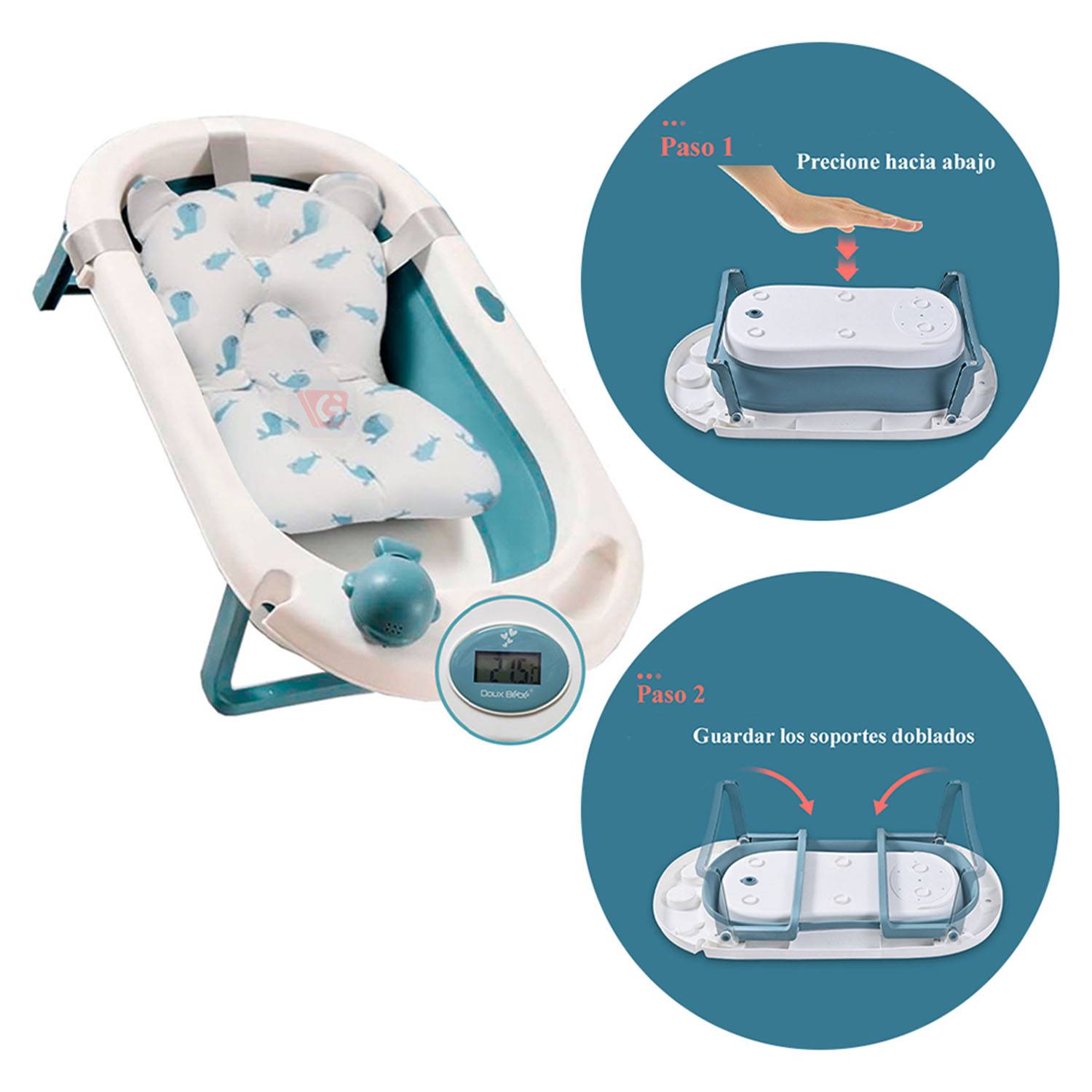 CUNA CORRAL INFANTI ALWAYS TOGETHER MINT CON TINA DE BAÑO PLEGABLE AZUL