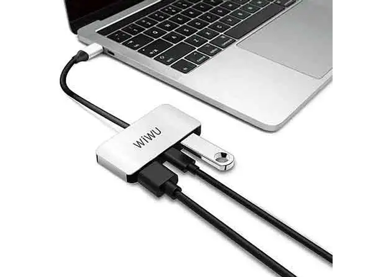 ADAPTADOR WIWU ALPHA C2H USB HUB 3 EN 1 - GRIS