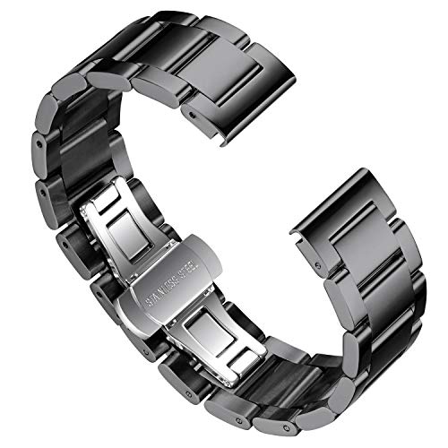 BINLUN - CORREA DE RELOJ DE ACERO INOXIDABLE DE REPUESTO PARA RELOJ DE PULSERA DE HOMBRE Y MUJER CON ACABADO PULIDO MATE