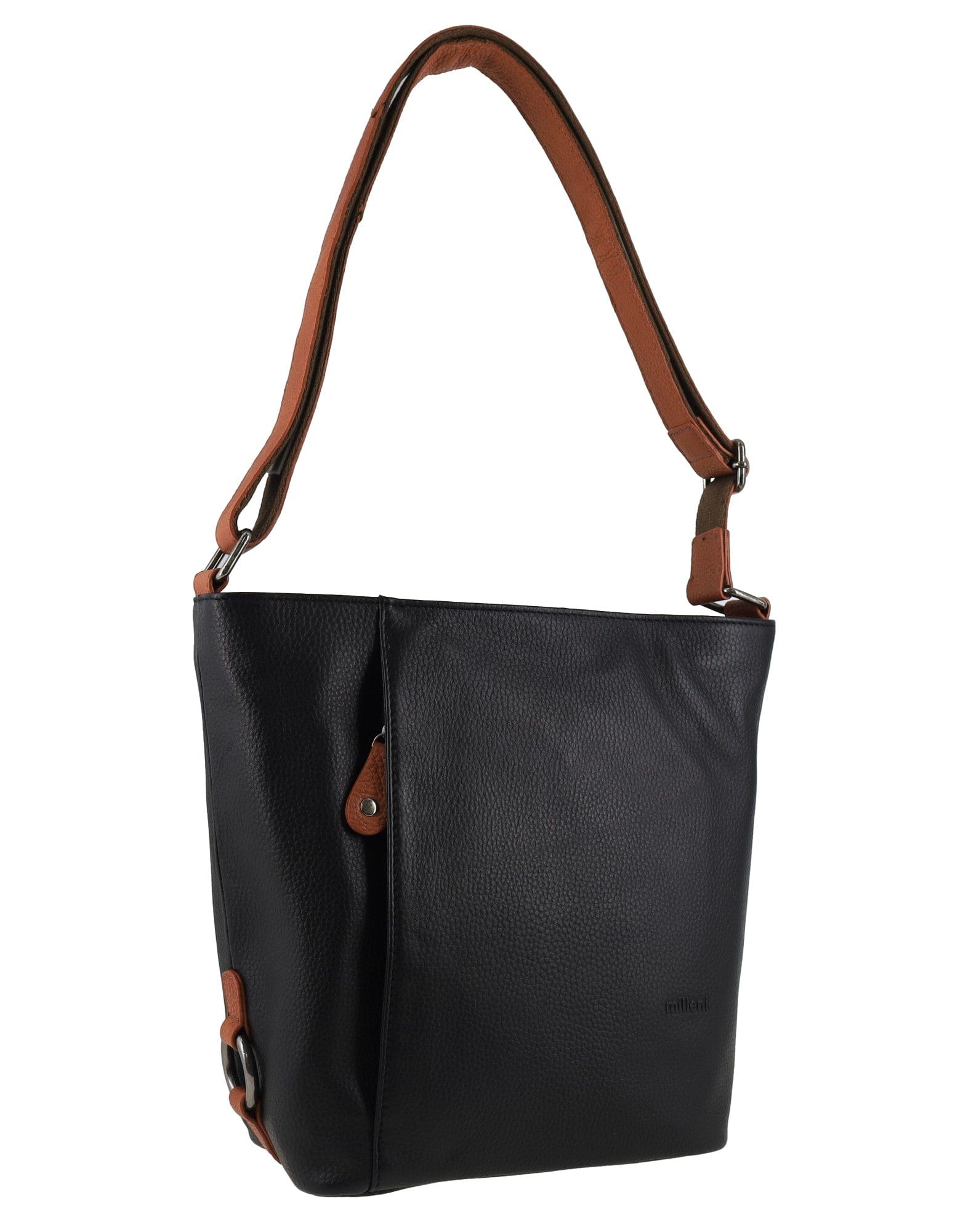 Milleni Women's Nappa Leather Shoulder Crossbody Bag (Black/Cognac)