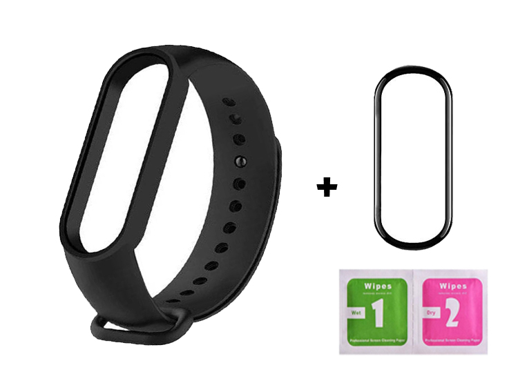 CORREA SILICONA + MICA DE VIDRIO 9H PARA XIAOMI MI BAND 6 - NEGRO