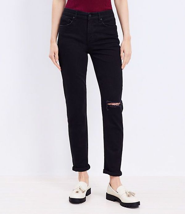 Loft Girlfriend Jeans In Washed Black