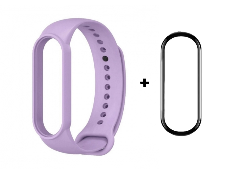 CORREA SILICONA + MICA DE VIDRIO 9H PARA XIAOMI MI BAND 5 - LILA