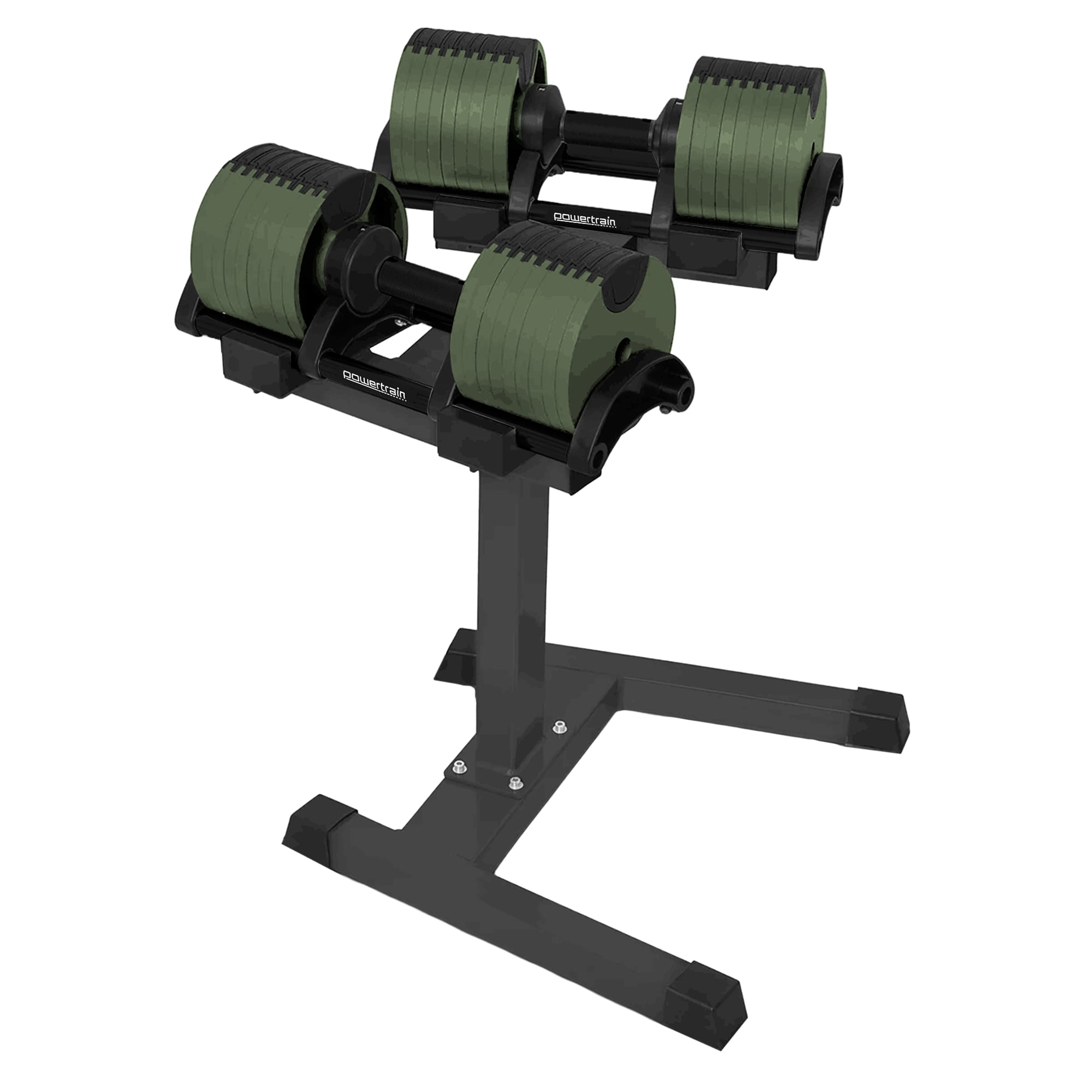 Powertrain Eon Dial Up 90KG Adjustable Dumbbells Pair with Stand - Green