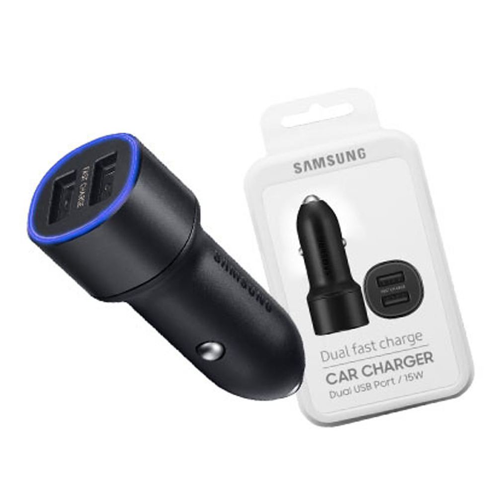 CARGADOR DE AUTO SAMSUNG CAR CHARGER 15W DUAL FAST CHARGE NEGRO