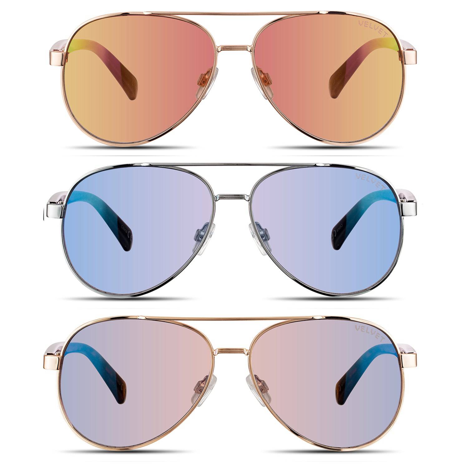 Velvet Eyewear Women&apos;s Aviator Flash Style Box of Three Sunglasses