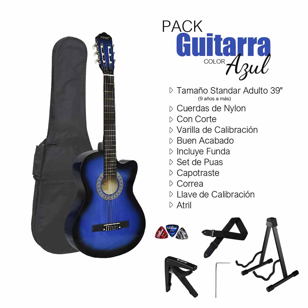 VOZZEX PACK DE GUITARRA ACUSTICA NYLON AZUL