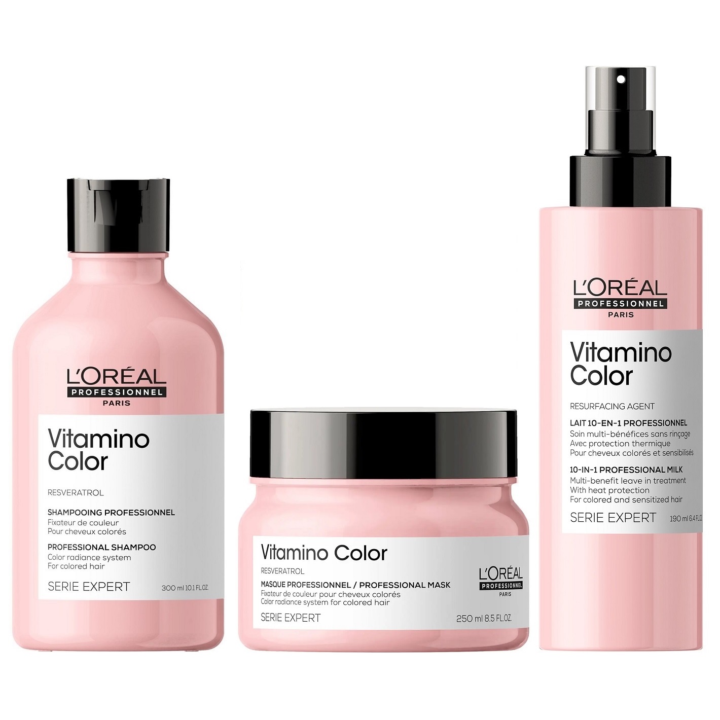 SHAMPOO 300ML + MASCARILLA + SPRAY LOREAL VITAMINO COLOR