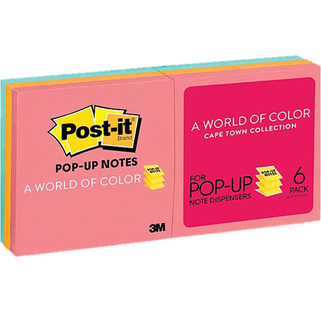 Post-It Pop-Up Notes For Dispenser 76x76mm Capetown Colours [6 Pads]