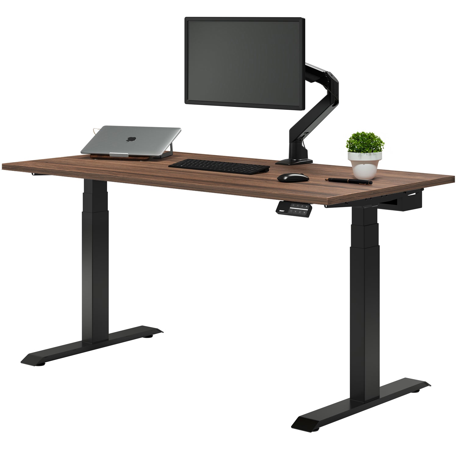 Desky Dual Melamine Sit Stand Desk 120cm Jarrah Legno Desktop and Matte Black Frame