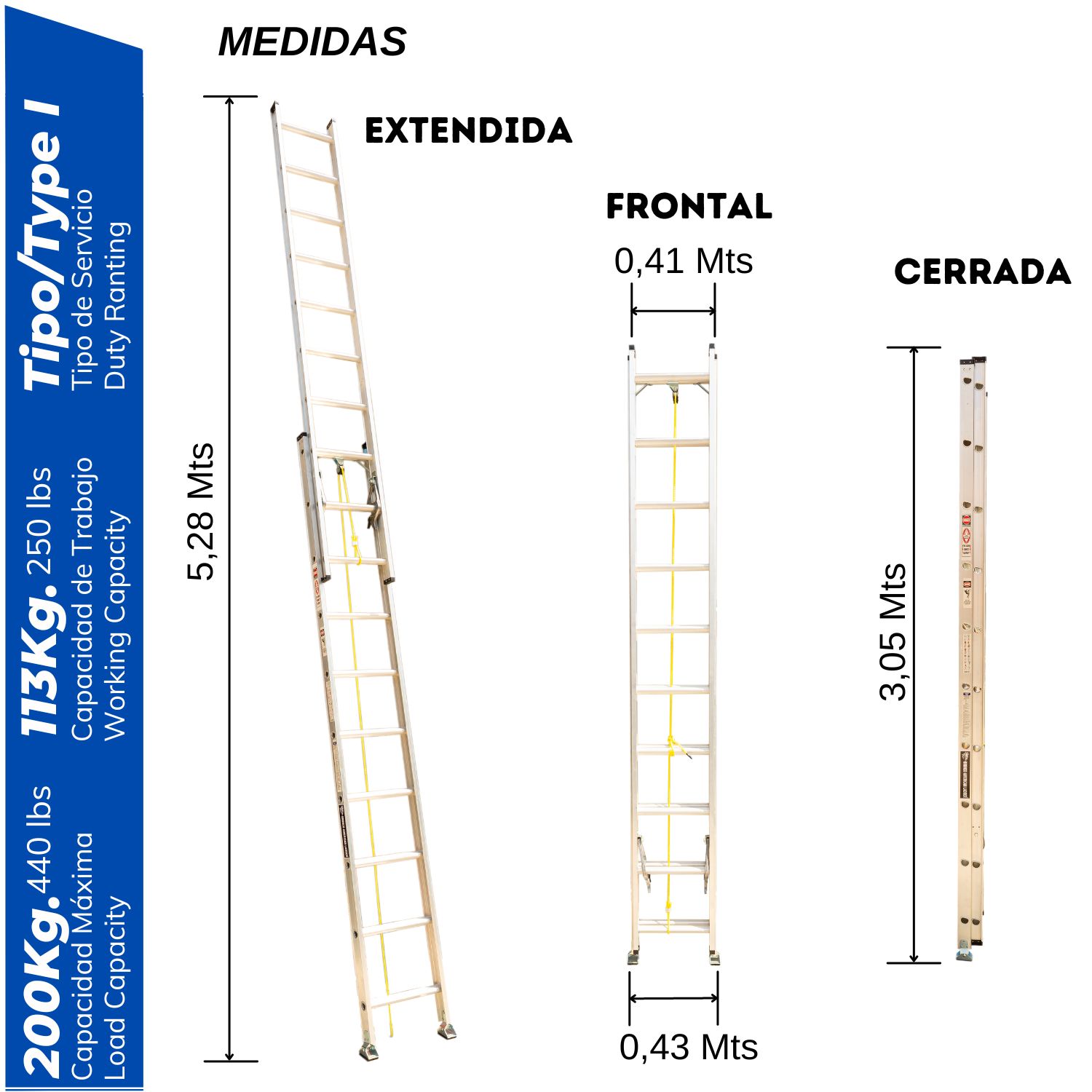ESCALERA ALUMINIO PROFESIONAL TELESCOPICA DE 20 PASOS CAPACIDAD DE CARGA 200 KG - BRONCO AMERICAN