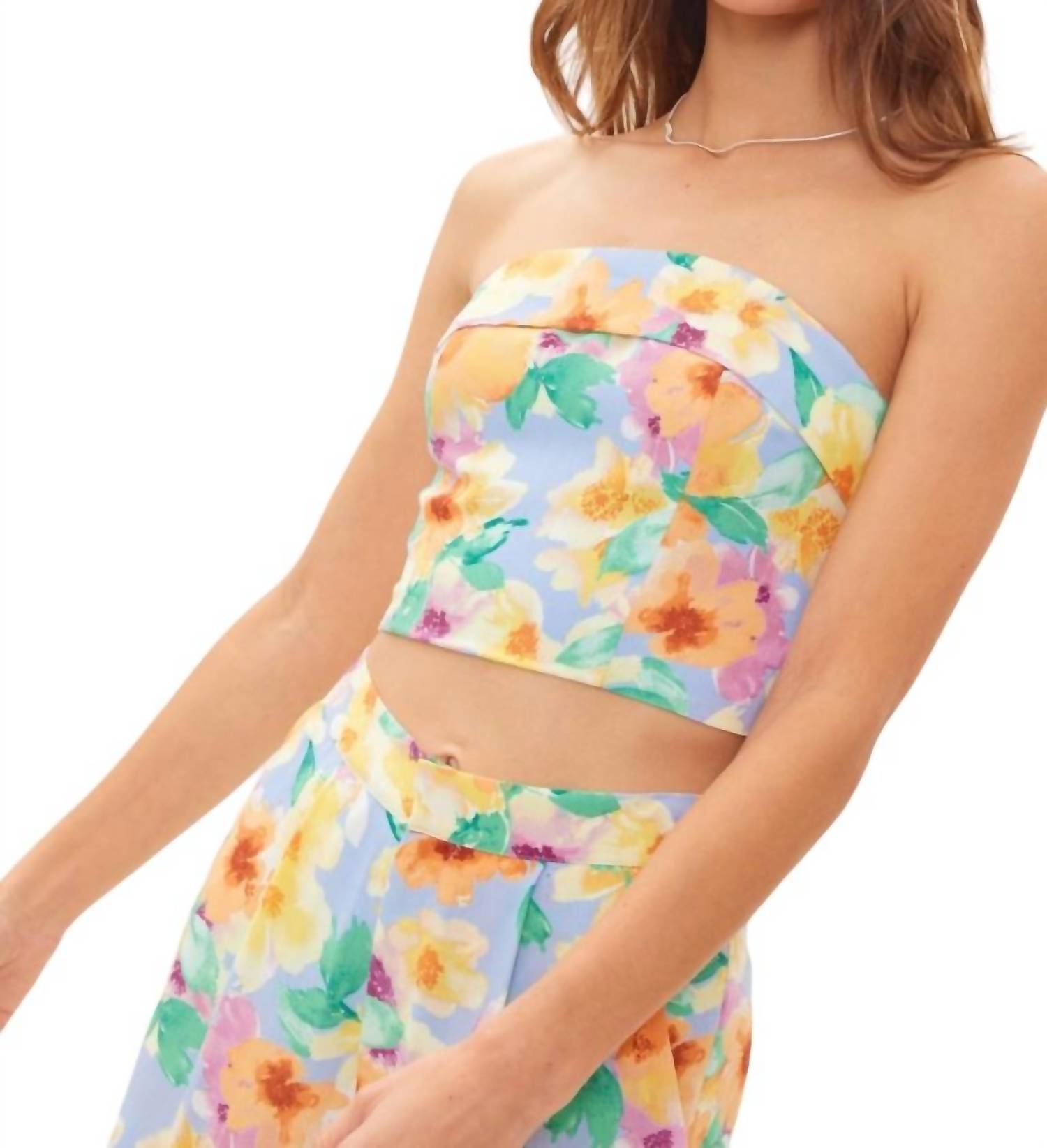 Idem Ditto Floral Crop Top In Blue Multi