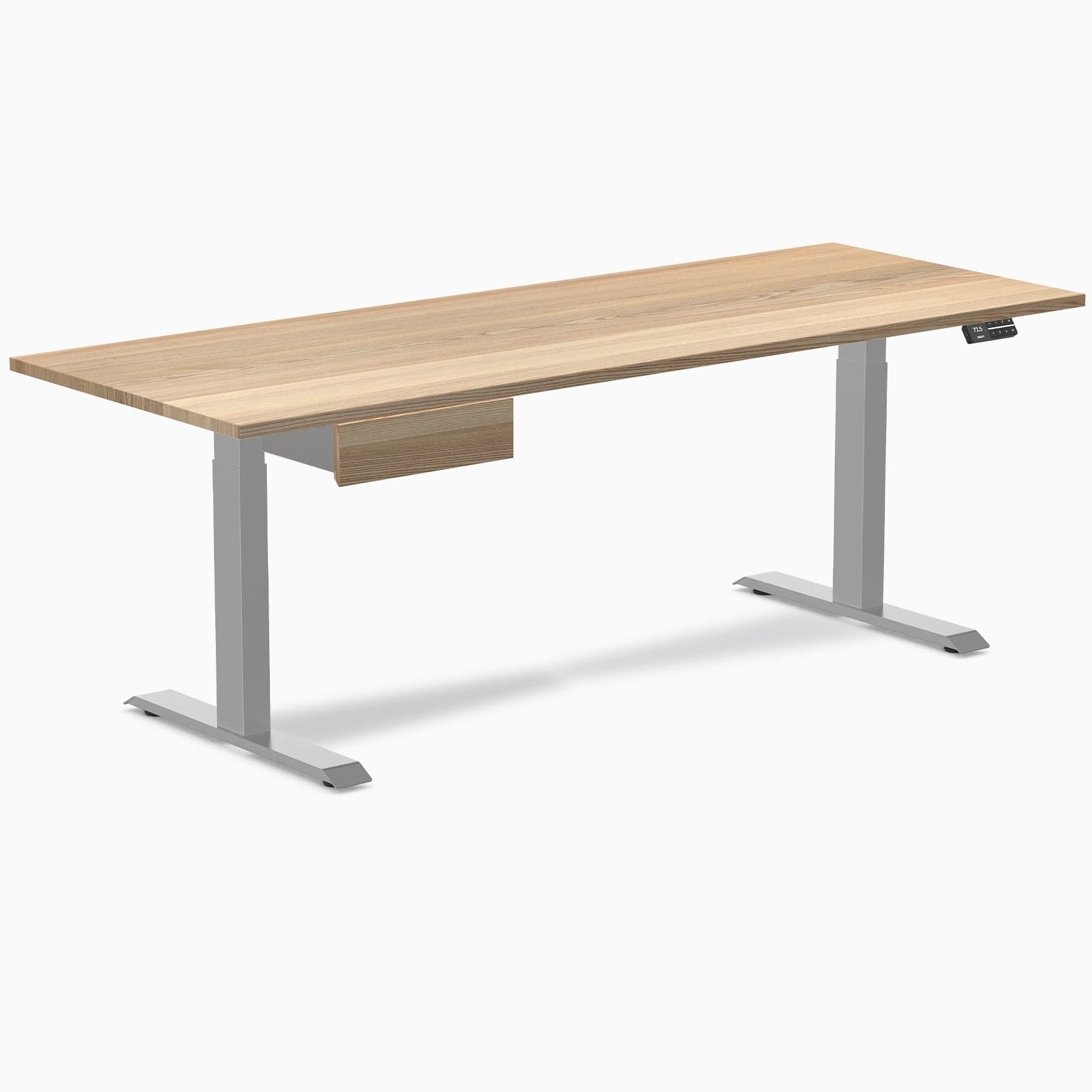 Desky Dual Hardwood Standing Desk With Drawer 200cm White Ash Desktop and Grey Frame