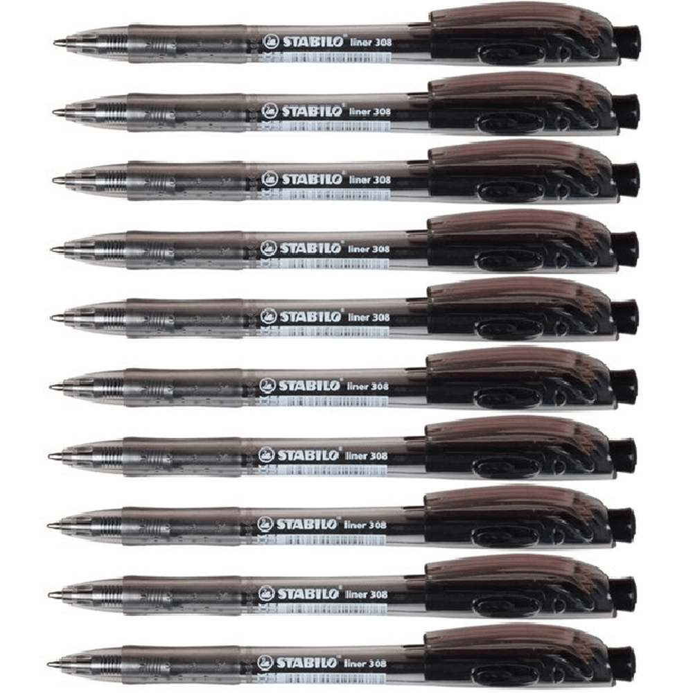 Stabilo 308 Liner Retractable Ballpoint Pen Medium (Black) [Box 10]