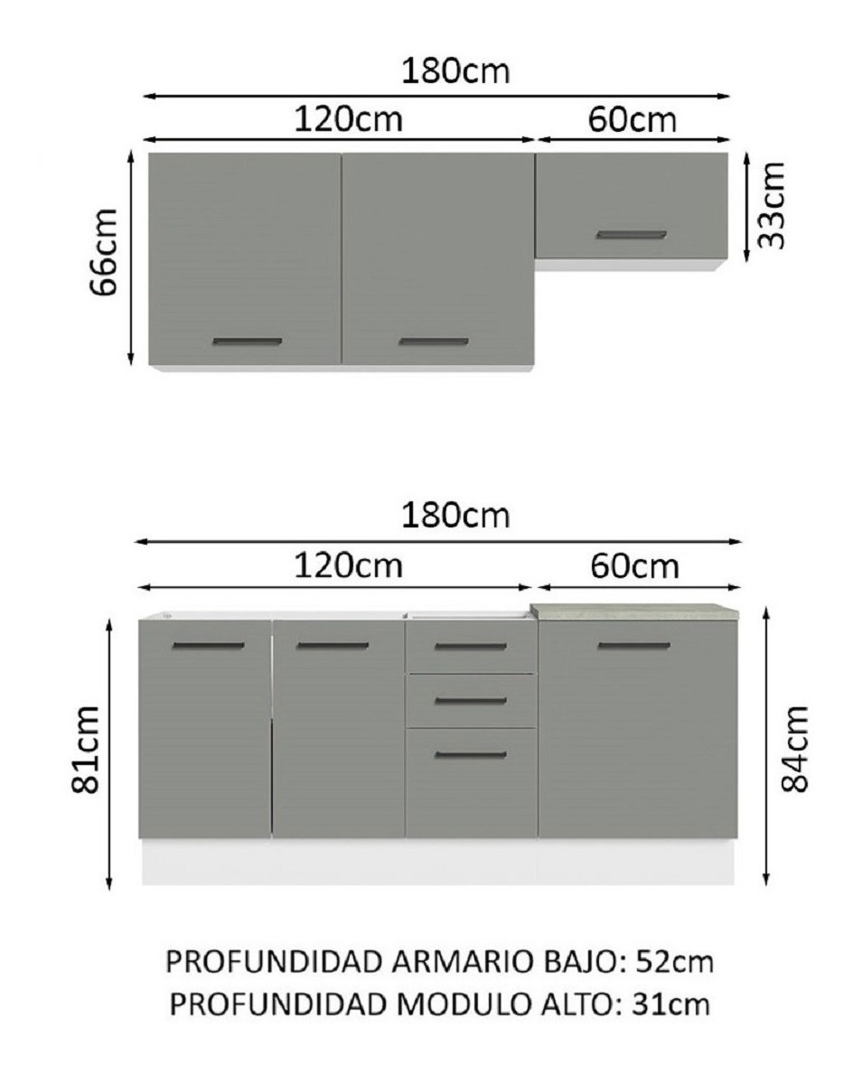 MUEBLE DE COCINA MADESA AGATA CON LAVADERO 180 CM | GRIS