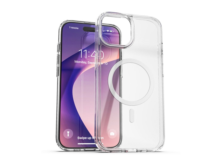 FUNDA CLEAR CASE CON MAGSAFE PARA IPHONE 14 PLUS TRANSPARENTE + MICA DE VIDRIO 11D COMPLETO