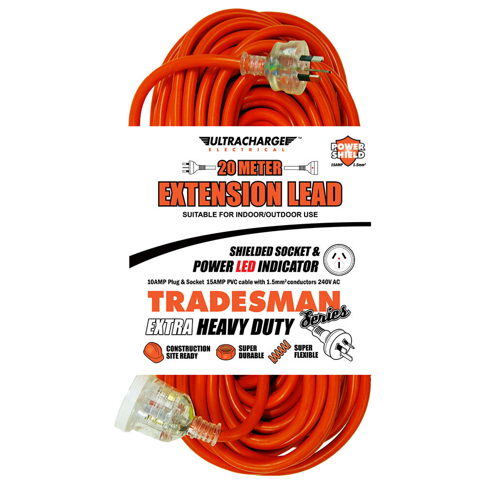 Ultracharge 20m Extra Heavy-Duty Extension Lead 10A (Red)