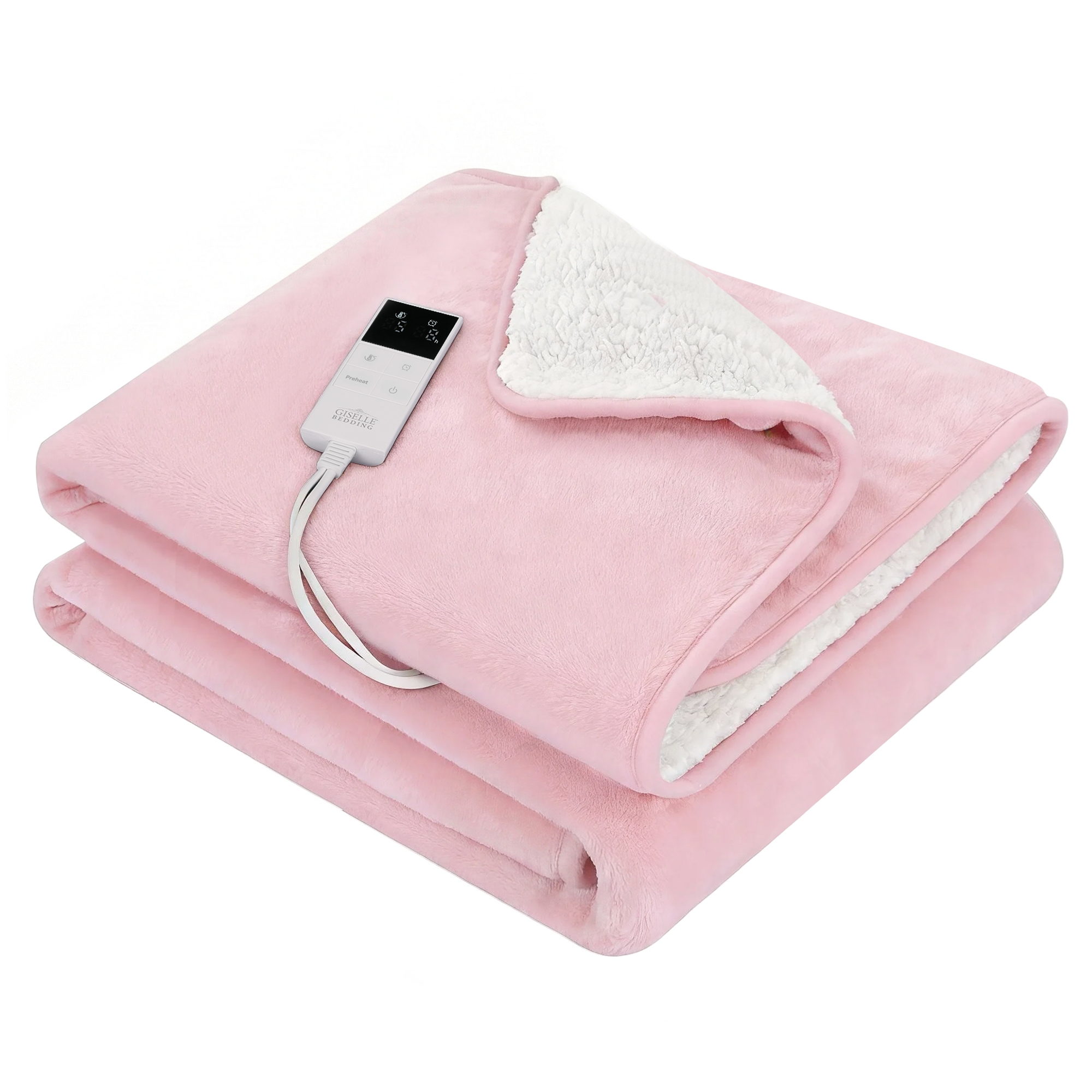 Giselle Electric Throw Rug Double Size 200x180cm Fleece Flannel Heated Blanket (Pink)