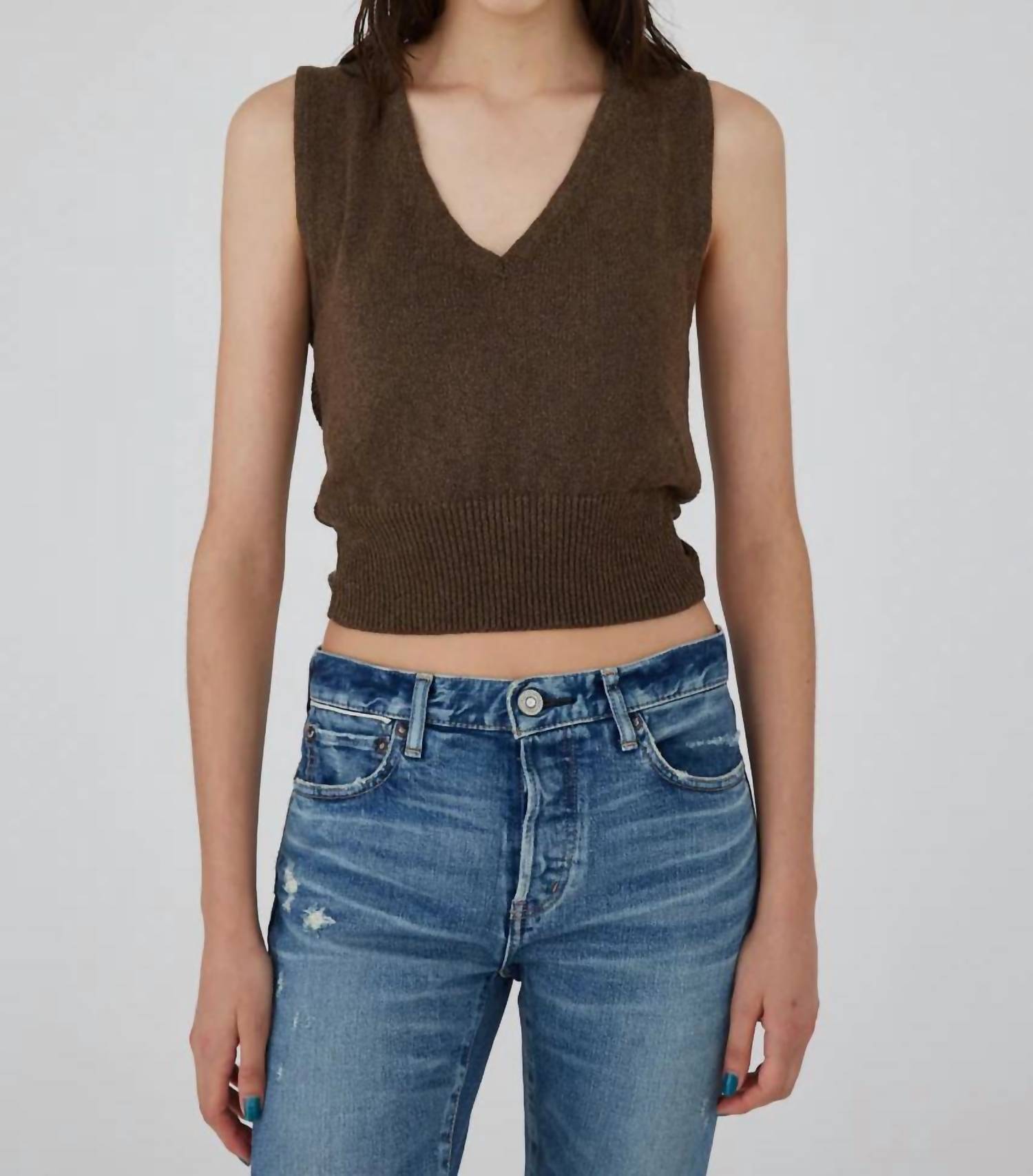 Moussy Knit Tank In Dark Brown