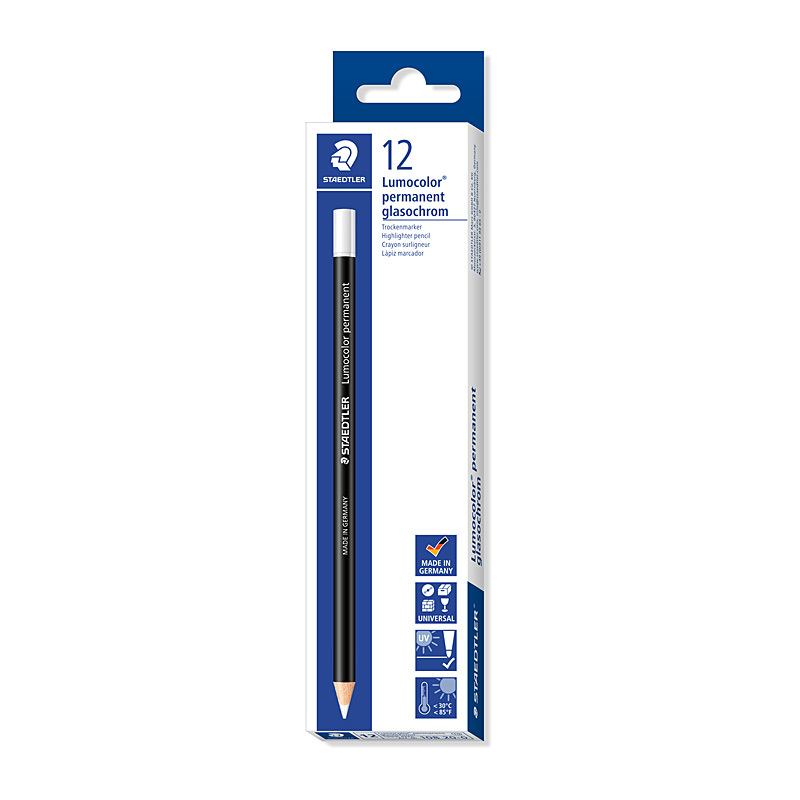 Staedtler Lumocolor Permanent Glasochrom Pencil 108 20 (White) [Box of 12]