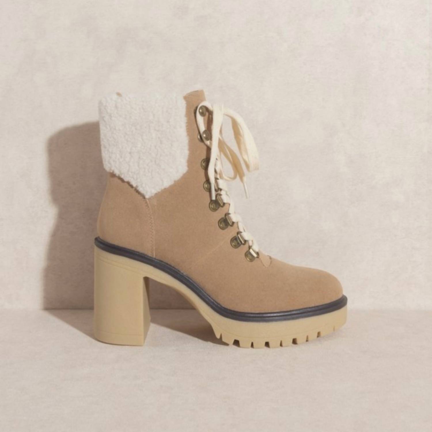 Oasis Society Platform Lace Up Boot In Beige