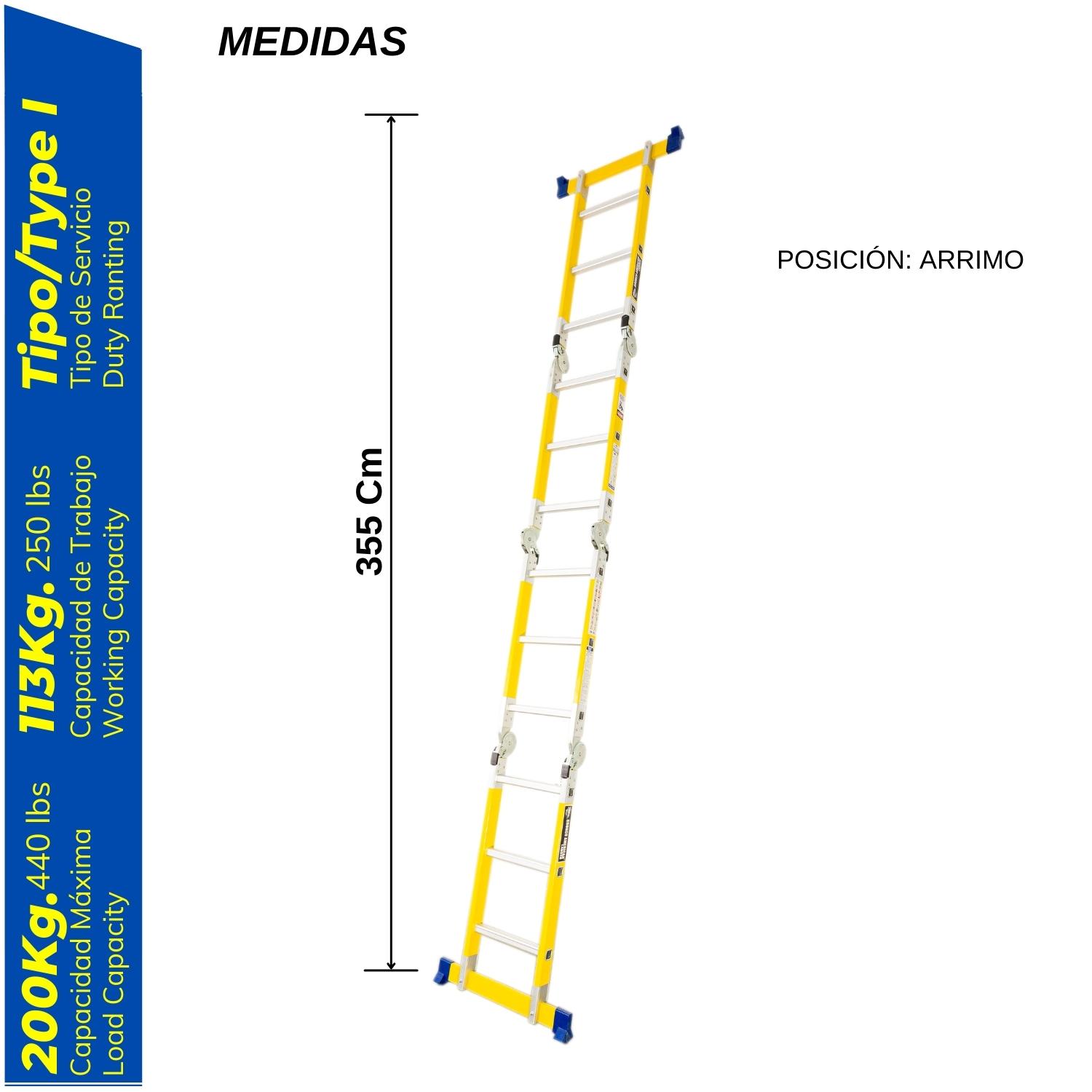 ESCALERA MULTIPOSICIÓN DE FIBRA DE VIDRIO DE 12 PASOS 4X4 - BRONCO AMERICAN LADDER