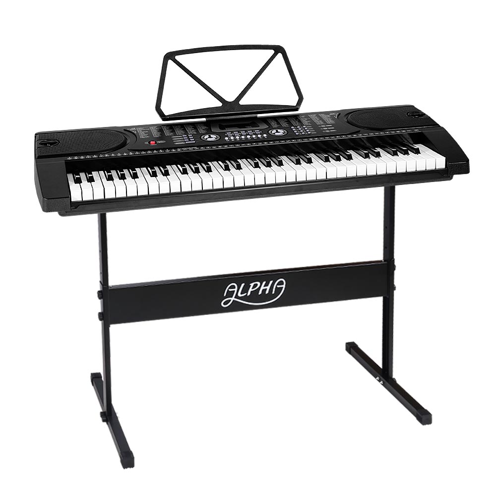 Alpha 61 Keys Electronic Piano Keyboard Digital Electric with Stand Beginner (Black)