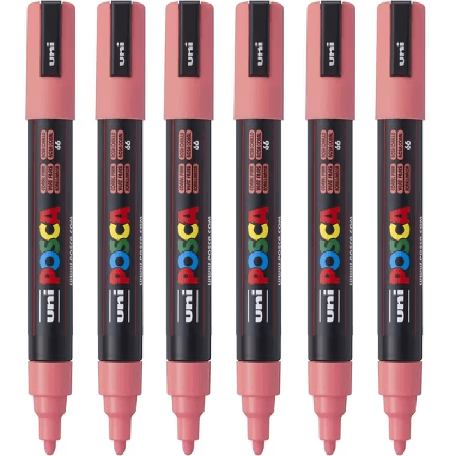 Uni Pc-5M Posca Poster Marker Medium Bullet Tip 2.5mm (Coral Pink) [6 Pack]