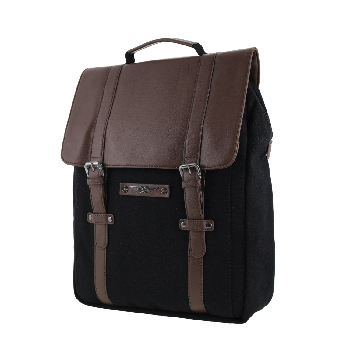 Police Canvas Leather Laptop Messenger Travel Backpack Bag 35x45cm Black
